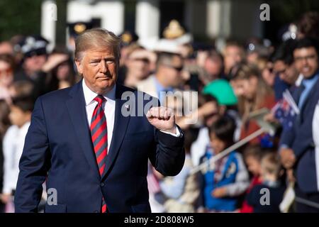 U.S. President Donald Trump greets guests during the state visit of Australian Prime Minister Scott Morrison and his wife Jenny as the conduct an official state visit to the White House on September 9th, 2019 in Washington, D.C. Credit: Alex Edelman/The Photo Access Stock Photo