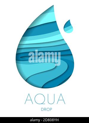 Vector blue paper water drop paper cut design. Paper art style. Stock Vector