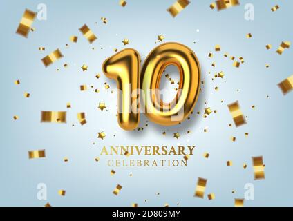 10th Anniversary celebration. Number in the form of golden balloons. Vector illustration. Stock Vector