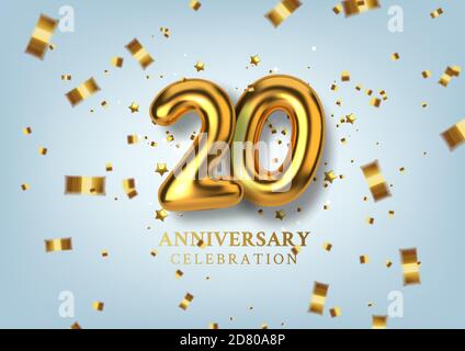 20th Anniversary celebration. Number in the form of golden balloons. Vector illustration. Stock Vector