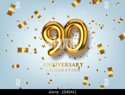 90th Anniversary celebration. Number in the form of golden balloons. Vector illustration. Stock Vector