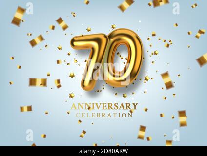 70th Anniversary celebration. Number in the form of golden balloons. Vector illustration. Stock Vector