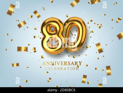 80th Anniversary celebration. Number in the form of golden balloons. Vector illustration. Stock Vector