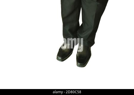 man in black business pant and lather shoe on white background Stock Photo