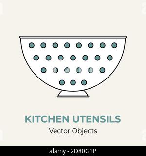 Colander kitchen sieve pasta strainer simple form vector illustration. Vector line illustration isolated logo icon Stock Vector