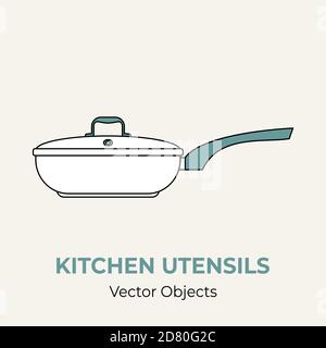 Frying pan frypan skillet cookware simple form vector illustration. Vector line illustration isolated logo icon Stock Vector