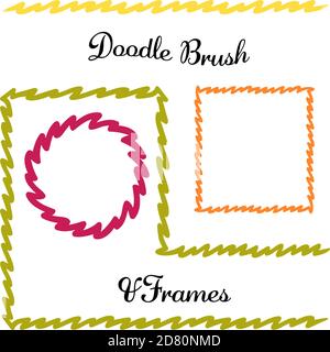 Vector round and square frames and hand drawn brush for them. Vector isolated illustration. Brush is included in eps. Stock Vector
