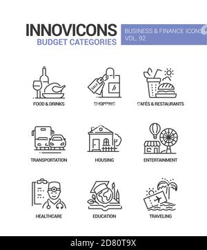 Budget categories - line design style icons set Stock Vector