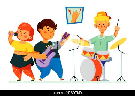 Children performing music - colorful flat design style illustration Stock Vector