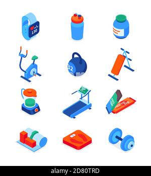 Sport and fitness - modern isometric icons set Stock Vector