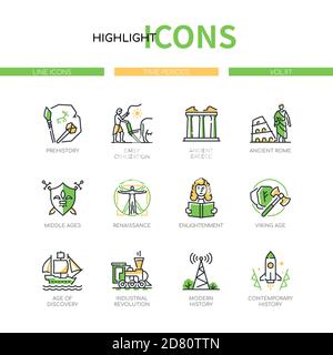 Time periods - line design style icons set Stock Vector