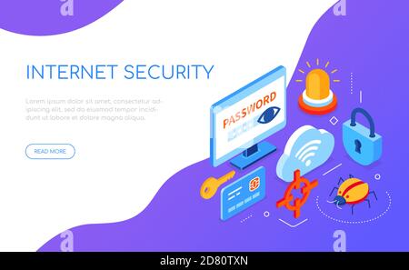 Internet security - modern colorful isometric web banner Stock Vector
