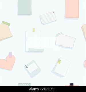 Paper stickers reminders seamless pattern. Blank sheets paper torn from notebook white and red. Stock Vector