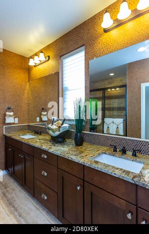 Bathroom, Village Homes model home, Arvada, Colorado USA Stock Photo