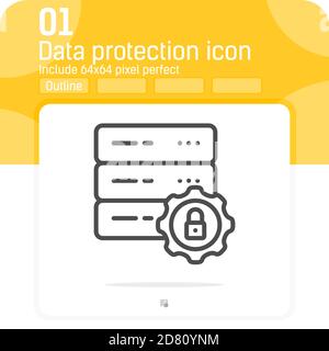 Data protection icon with thin outline or line style on isolated on white background. Vector creative illustration symbol design for web design, apps Stock Vector