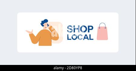 Shop local poster. Support for manufacturer and local retailer ethnic commercial enterprise for customers. Stock Vector
