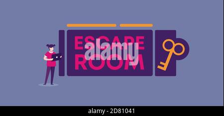 Escape room. Mysterious quest with challenge for logic maze modern reality with possible solutions real time puzzle game. Stock Vector