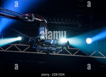 TV camera on crane Stock Photo