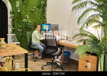 colleagues talk in the break Stock Photo