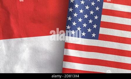 United States and Indonesia two flags textile cloth 3D rendering Stock Photo