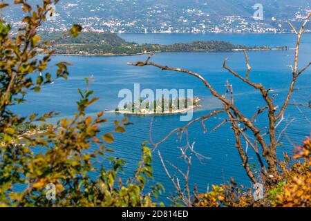 Islet off the coast of Manerba del Garda seen from the Rocca di Manerba Stock Photo