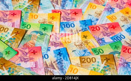 Collection of the swiss banknotes (new release issued in 2017-2019) Stock Photo