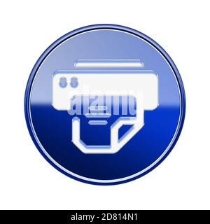 Printer icon glossy blue, isolated on white background Stock Photo