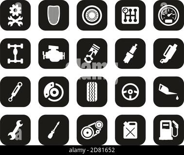 Hot Rod Culture & Parts Icons White On Black Flat Design Set Big Stock Vector