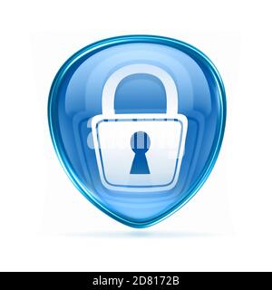 Lock icon blue, isolated on white background. Stock Photo