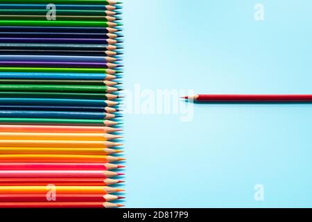Leadership business concept. Red color pencil lead presentation to other color Stock Photo