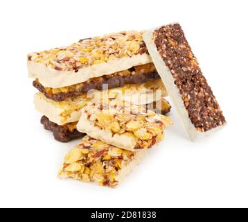 healthy cereal bars isolated on white with shadow Stock Photo