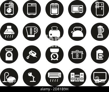 Household Appliances Or Electric Appliances Icons White On Black Flat Design Circle Set Big Stock Vector