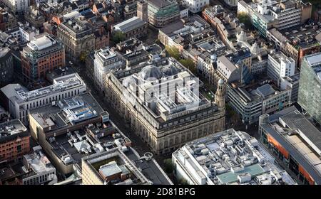 aerial view of the Royal Exchange Building looking along Cross Street, Manchester Stock Photo