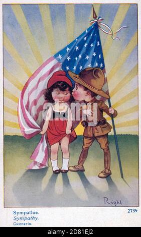 FIRST WORLD WAR French postcard celebrating American entry to the war on 6 April 1917 Stock Photo