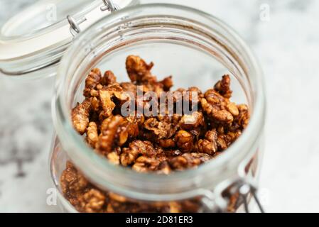 Home made spicy candied walnuts.