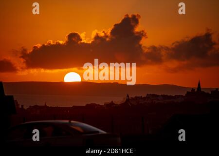 A Sunset View from the top of the West Hill in Hastings out to the Sussex Downs Stock Photo