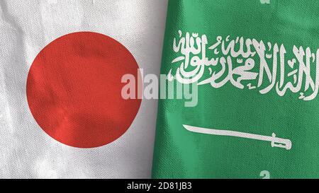 Saudi Arabia and Japan two flags textile cloth 3D rendering Stock Photo