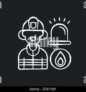 Firefighters chalk white icon on black background Stock Vector