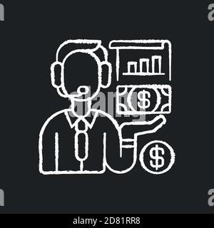 Financial activities chalk white icon on black background Stock Vector