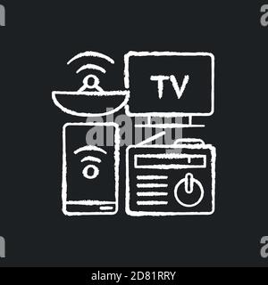 Mass media chalk white icon on black background Stock Vector