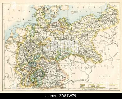 Map of Germany in the 1870s. Color lithograph Stock Photo