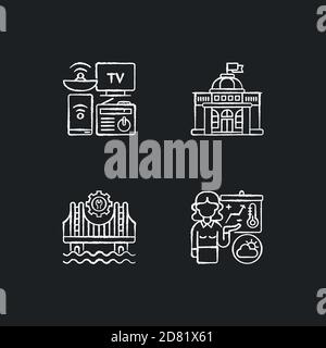 Core services chalk white icons set on black background Stock Vector