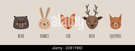 Vector cartoon style illustration of games for kids. Visual educational game for children. Forest animals set. Stock Vector