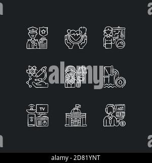 Routine services chalk white icons set on black background Stock Vector