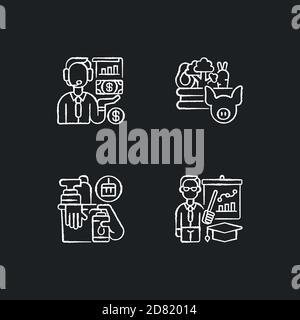 Basic public needs chalk white icons set on black background Stock Vector