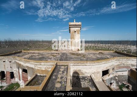 View of the slaughterhouse of Epecuen, it was build by the architect Francisco Salamone in 1938. Stock Photo