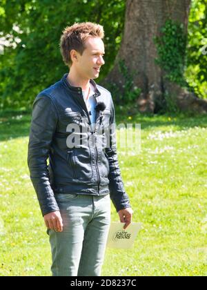 JUMIEGES, FRANCE - JUNE Circa, 2019. Cyril Feraud, great host TV show game recording next film for La Carte Aux Tr sors, famous team show to discover Stock Photo