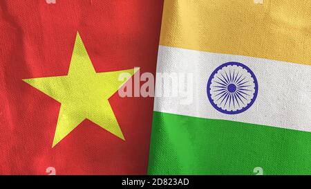 India and Vietnam two flags textile cloth 3D rendering Stock Photo