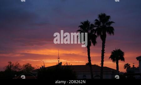 Colorful sunrise early in the morning in suburban area Stock Photo