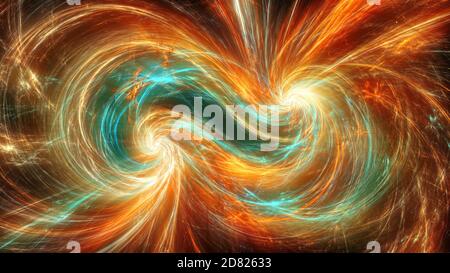 Glowing vibrant double singularity in space abstract illustration, computer generated 3d rendered background Stock Photo